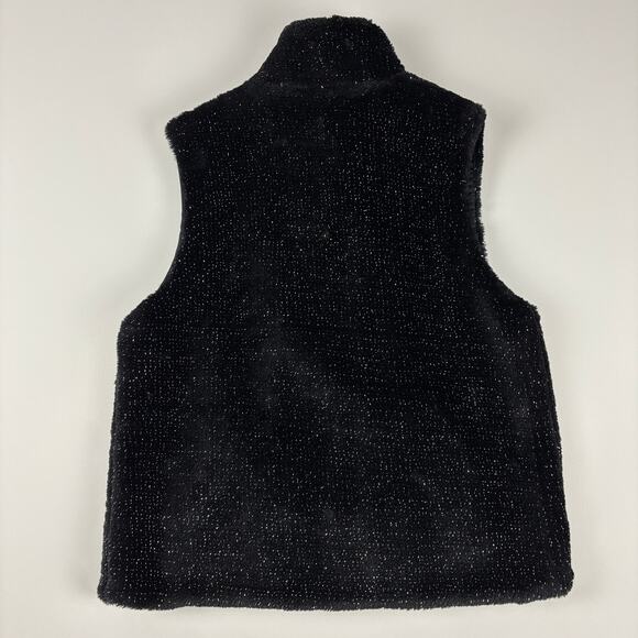 Betsey Johnson Silver Sparkle Black Faux Fur Glam Vest w/ Pockets Size MED - Picture 4 of 10